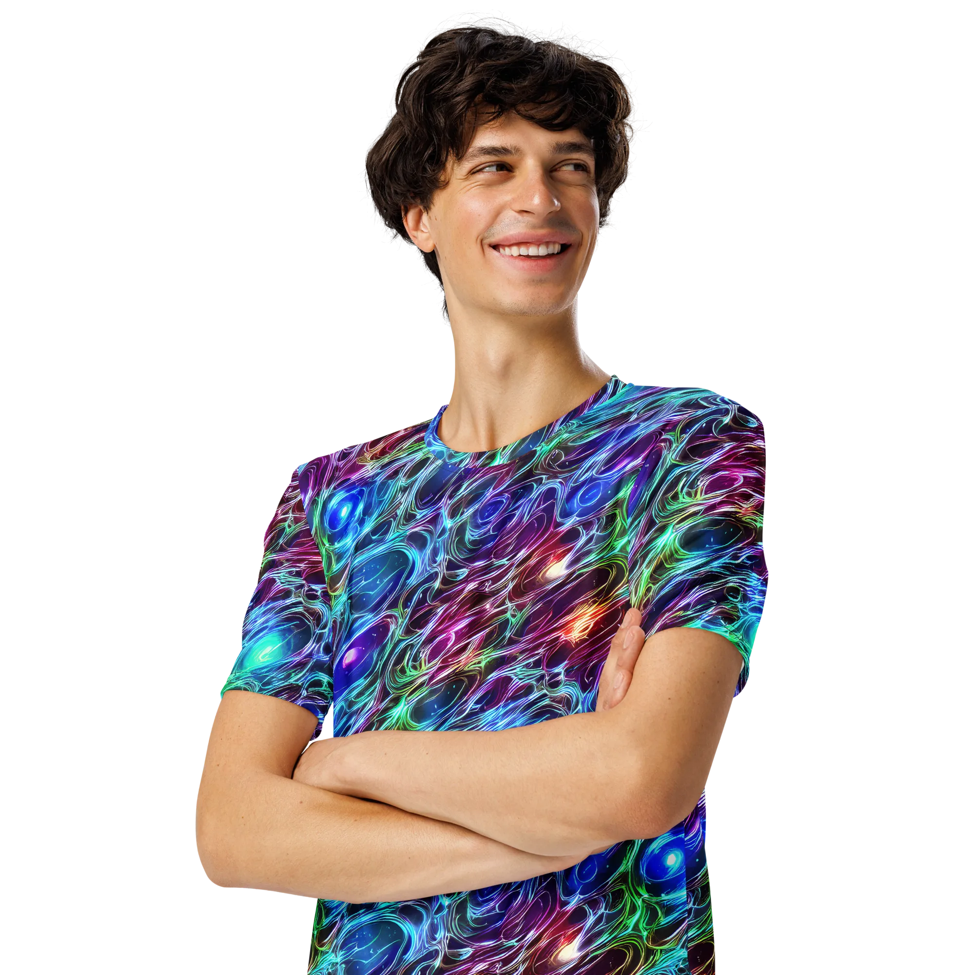 Electric Tides on Men's Crew Neck T-Shirt — Left Front