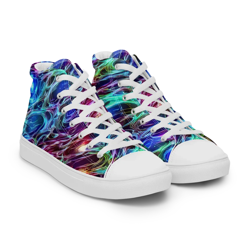 Electric Tides on Men's High Top Canvas Shoes — Right Front