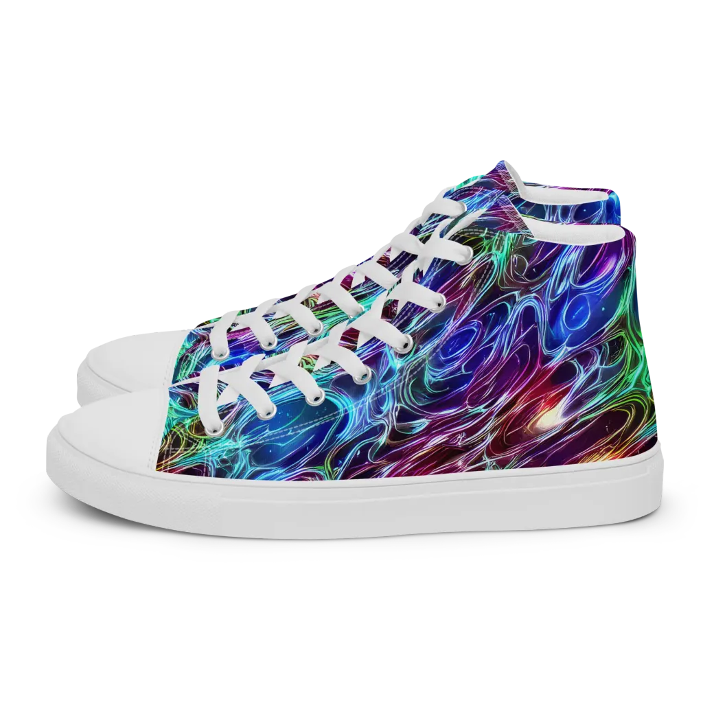 Electric Tides on Men's High Top Canvas Shoes — Left