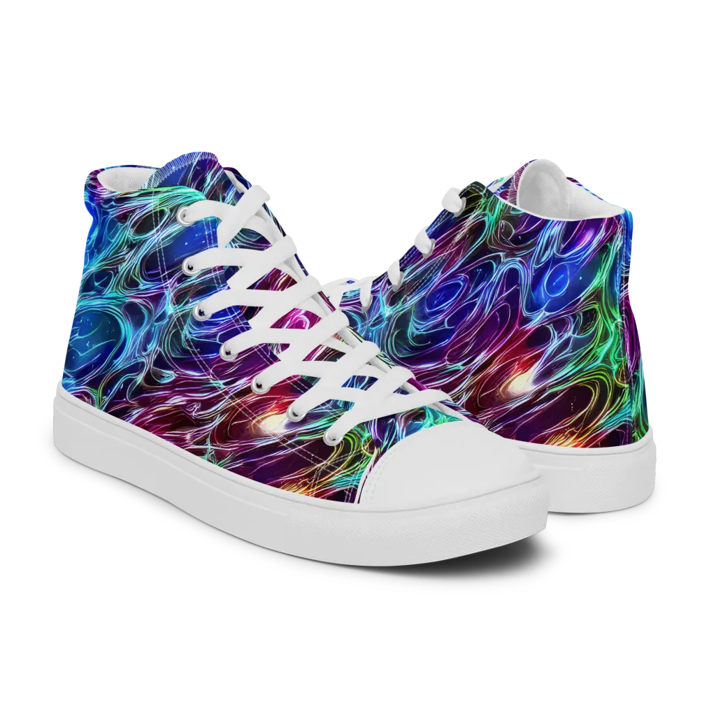Electric Tides on Men's High Top Canvas Shoes — Right