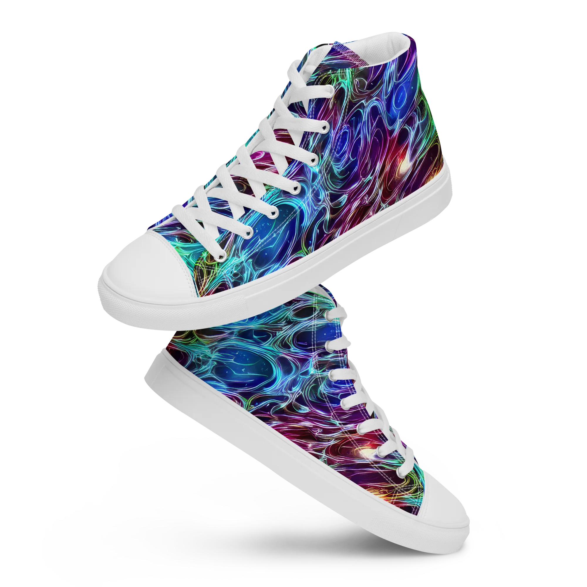 Electric Tides on Men's High Top Canvas Shoes — Front