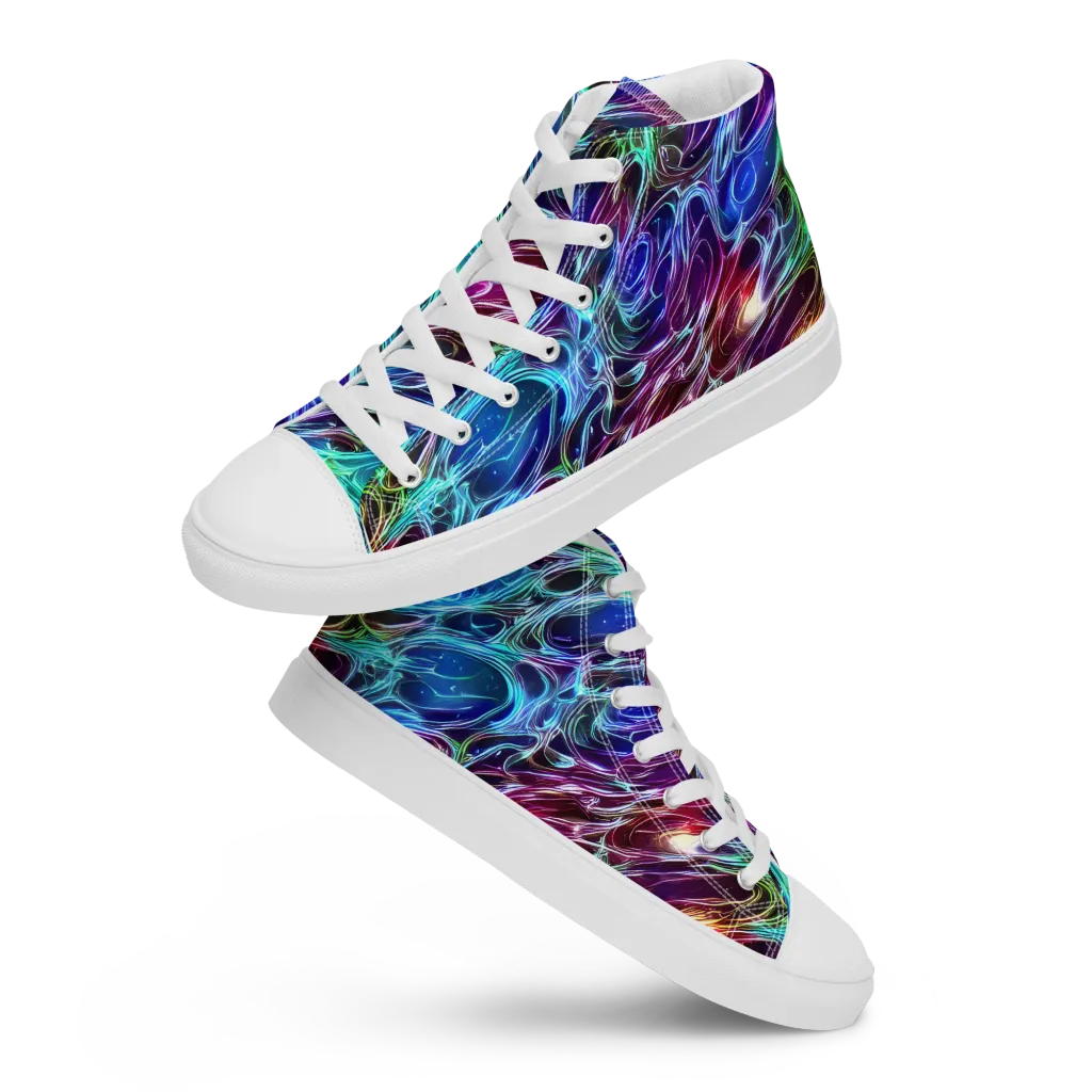 Electric Tides on Men's High Top Canvas Shoes — Front