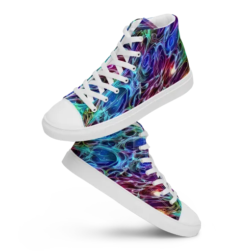 Electric Tides on a Men's High Top Canvas Shoes