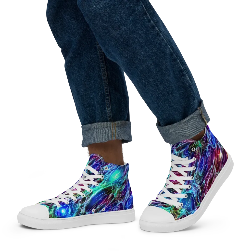 Electric Tides on Men's High Top Canvas Shoes — Left
