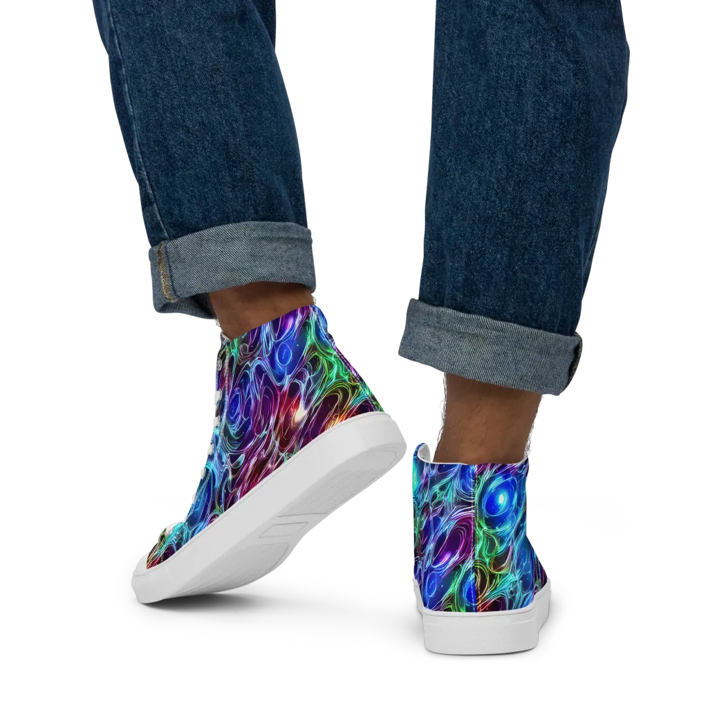 Electric Tides on Men's High Top Canvas Shoes — Back
