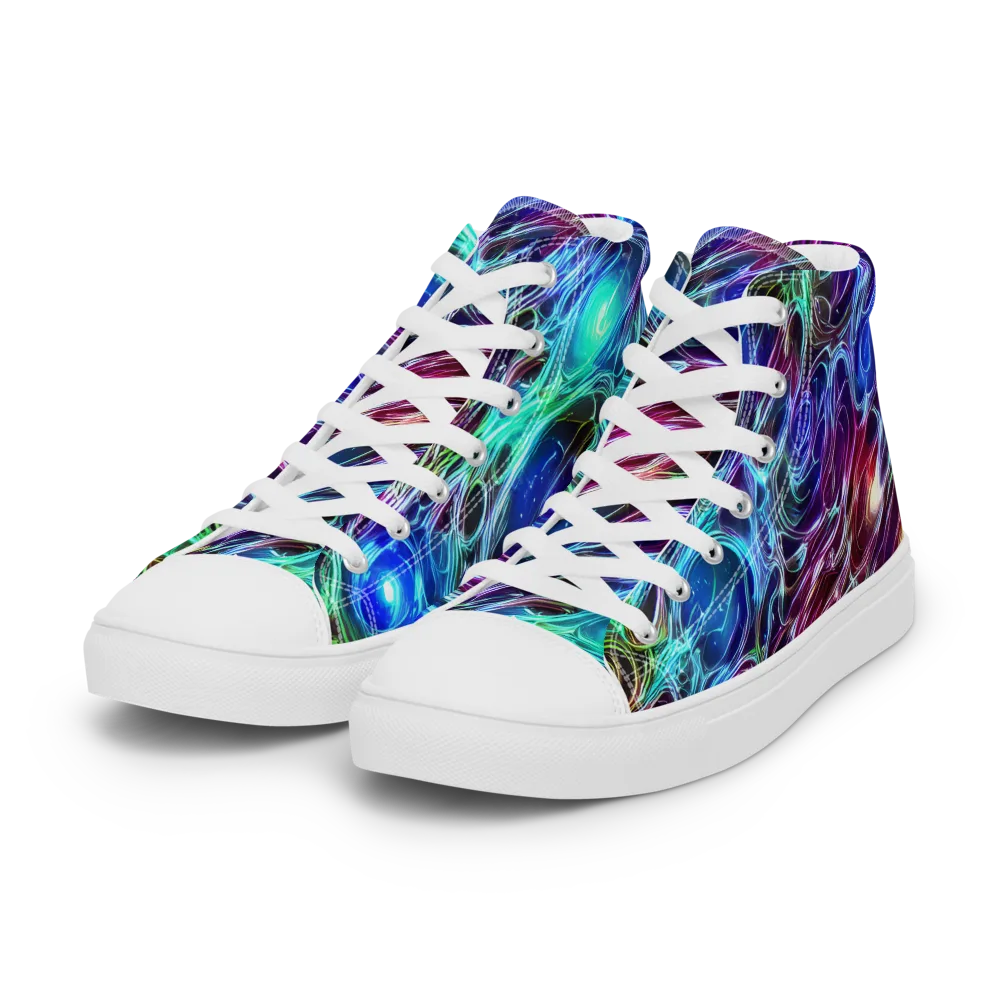 Electric Tides on Women's High Top Canvas Shoes — Left Front