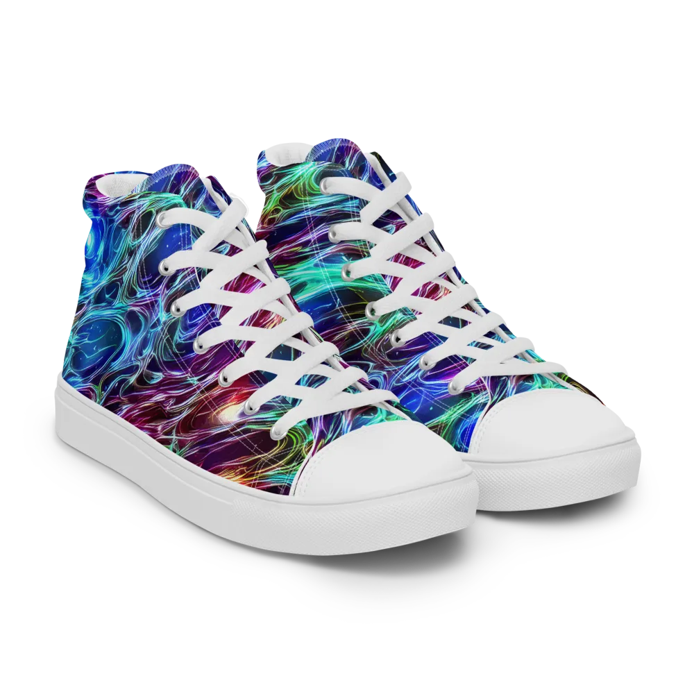 Electric Tides on Women's High Top Canvas Shoes — Right Front