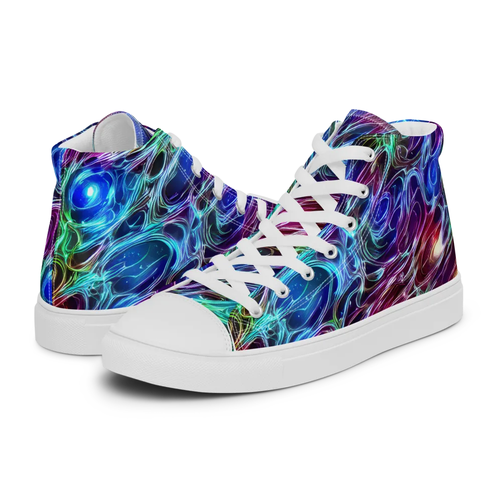 Electric Tides on Women's High Top Canvas Shoes — Left