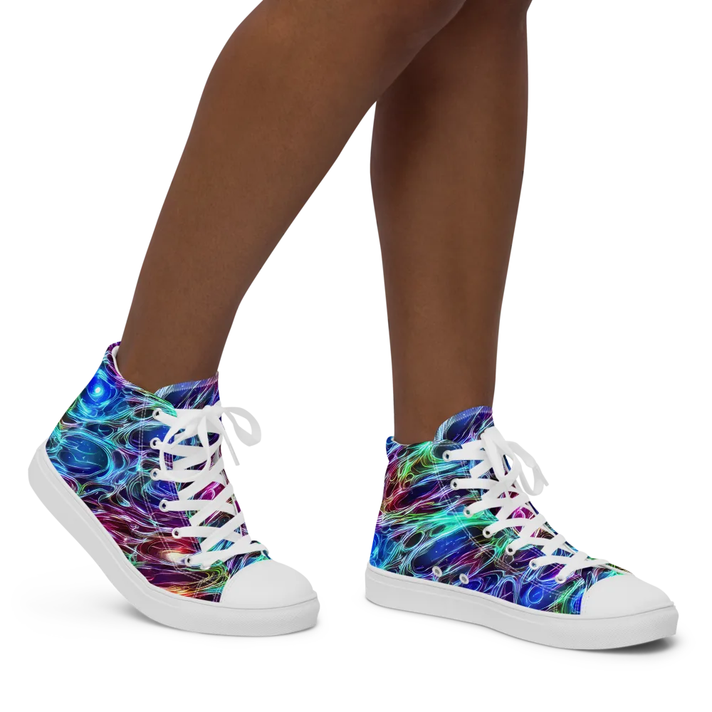 Electric Tides on Women's High Top Canvas Shoes — Right