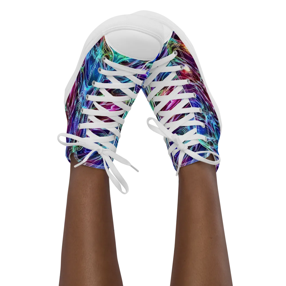 Electric Tides on Women's High Top Canvas Shoes — Front