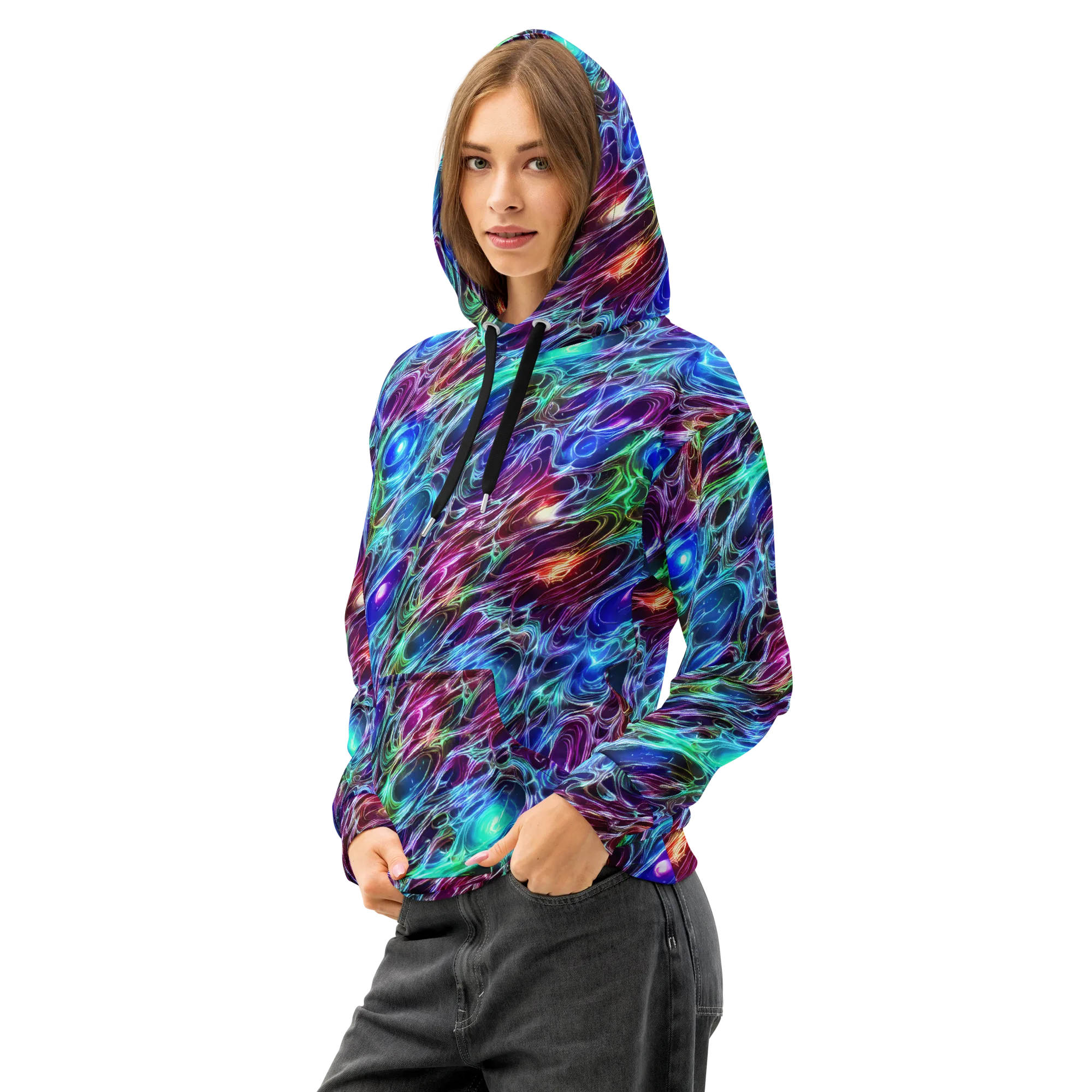 Electric Tides on Cotton Hoodie — Left Front