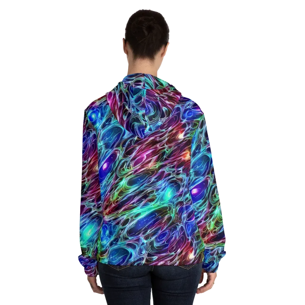 Electric Tides on Women's Full-Zip Hoodie — Back On Person