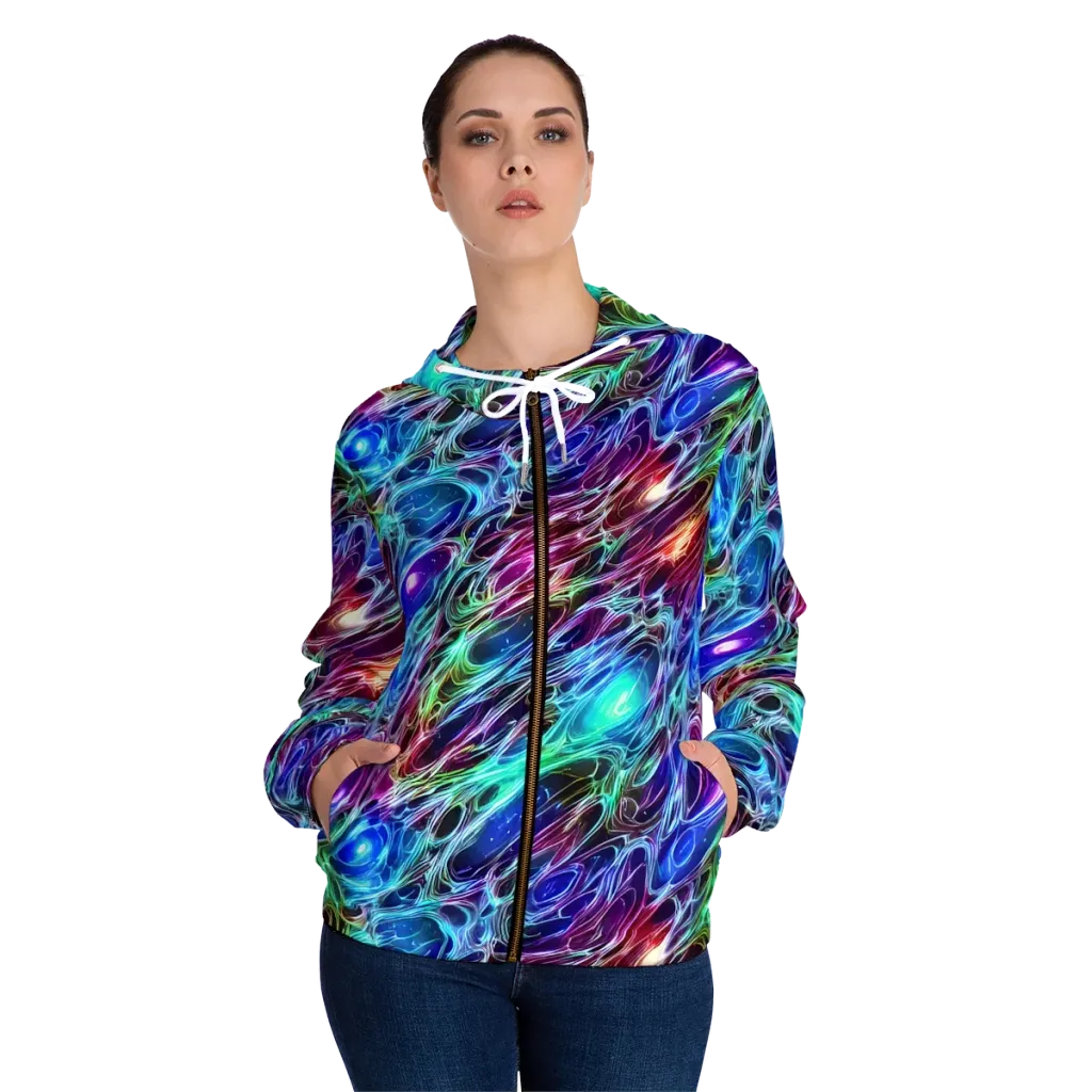 Electric Tides on Women's Full-Zip Hoodie — Front On Person