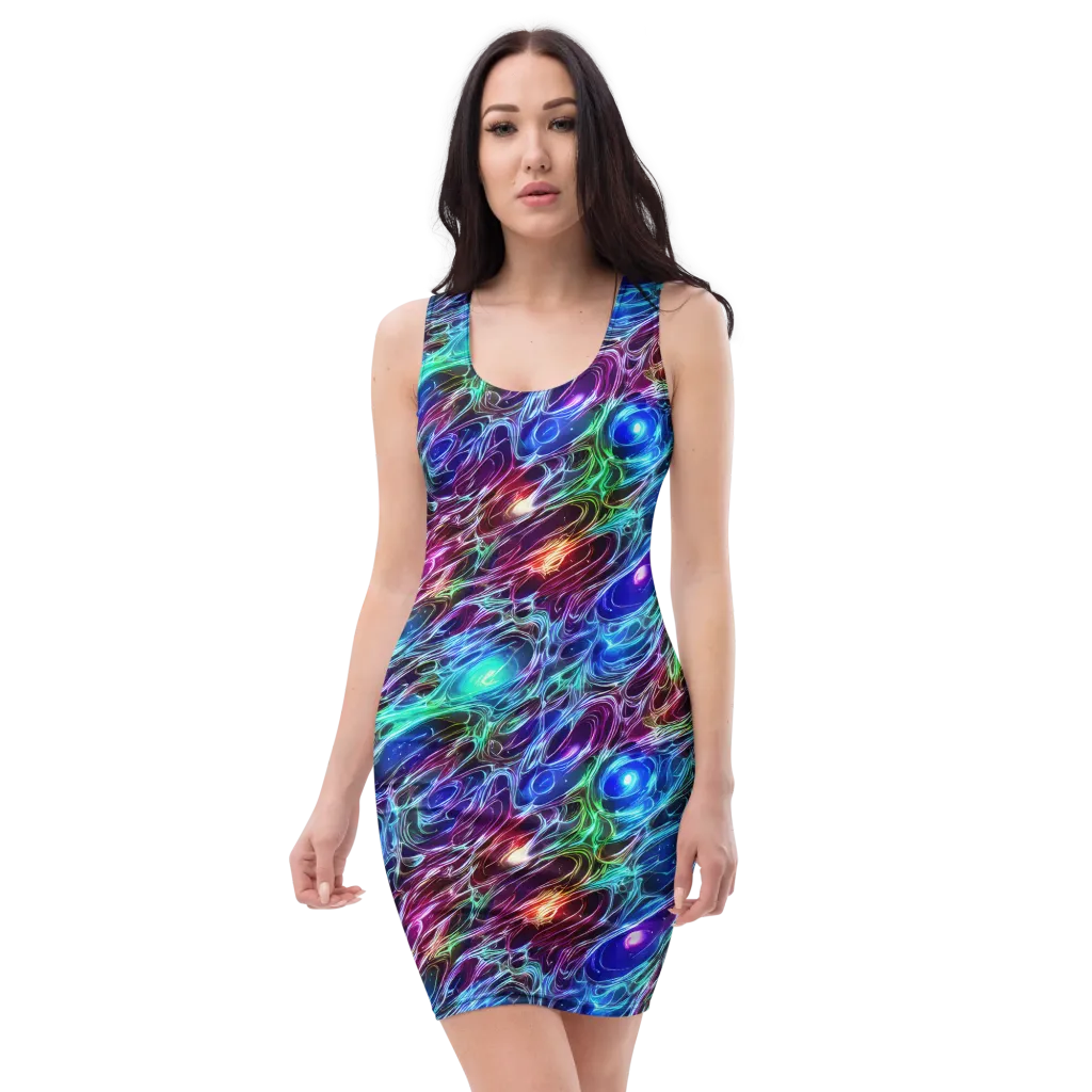 Electric Tides on Bodycon Dress — Front