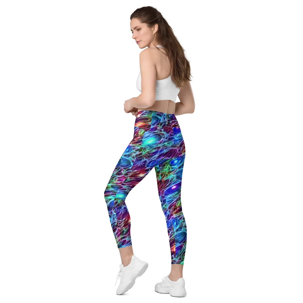 Electric Tides on Leggings with Pockets — Left Back