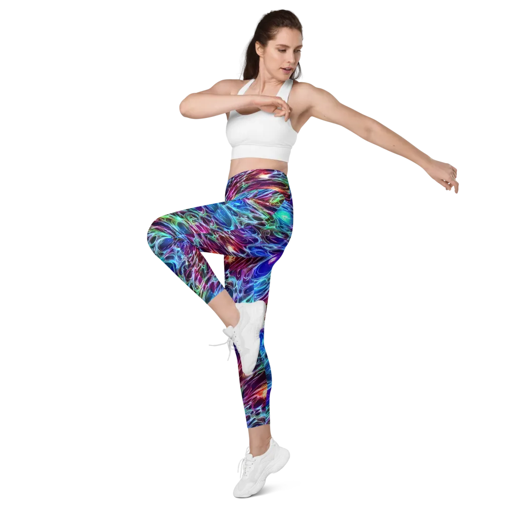 Electric Tides on Leggings with Pockets — Left Front