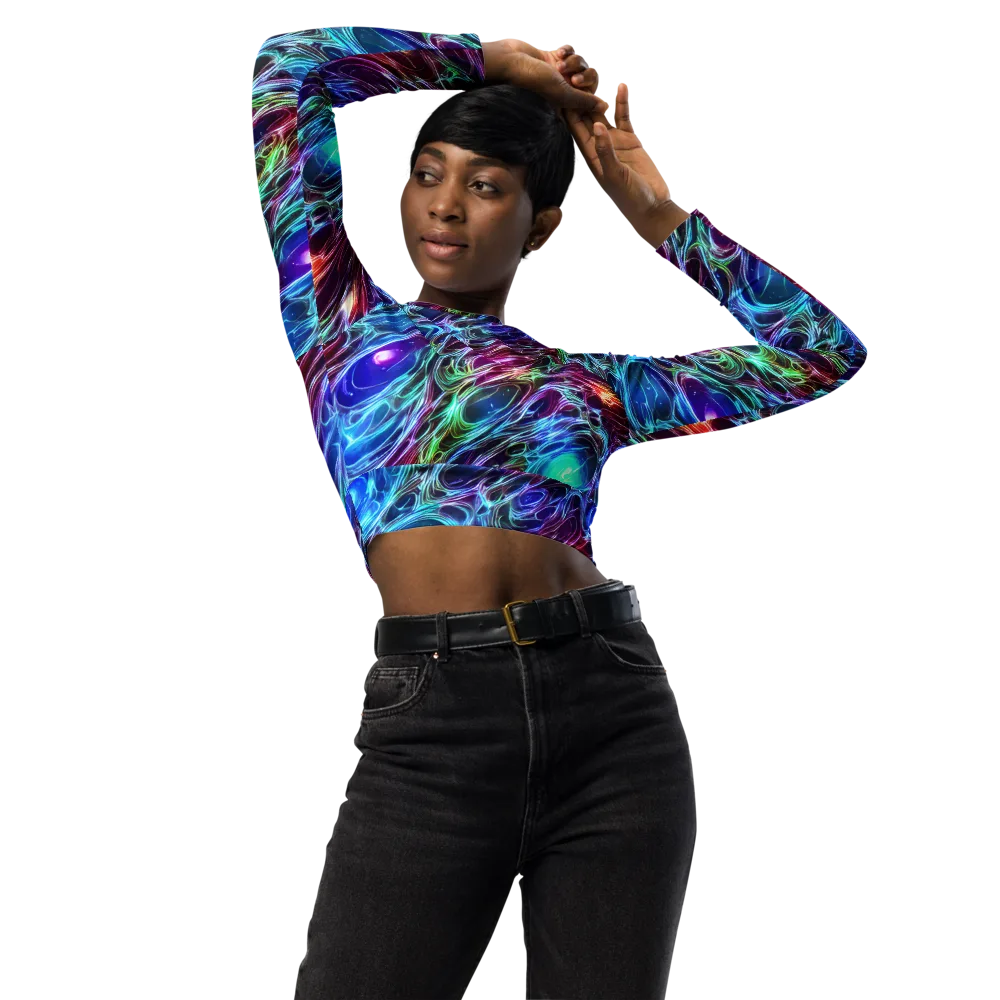 Electric Tides on Long Sleeve Crop Top — Front