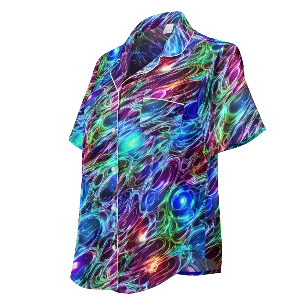 Electric Tides on Women's Short Sleeve Pajama Top — Left Front