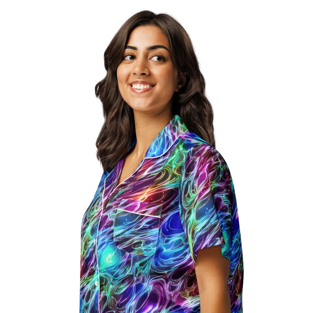 Electric Tides on Women's Short Sleeve Pajama Top — Left Front