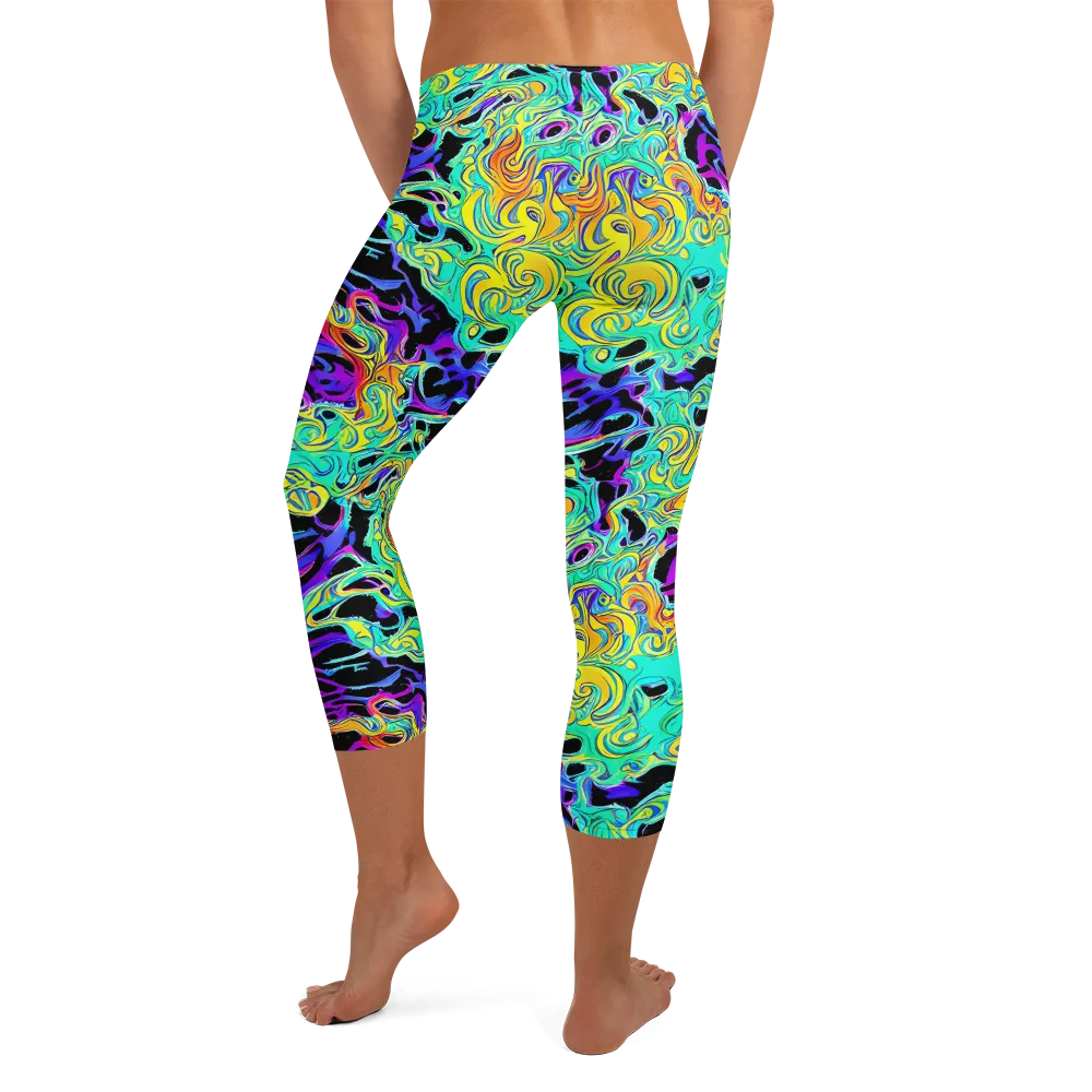 Electric Tidalwave on Capri Leggings — Back