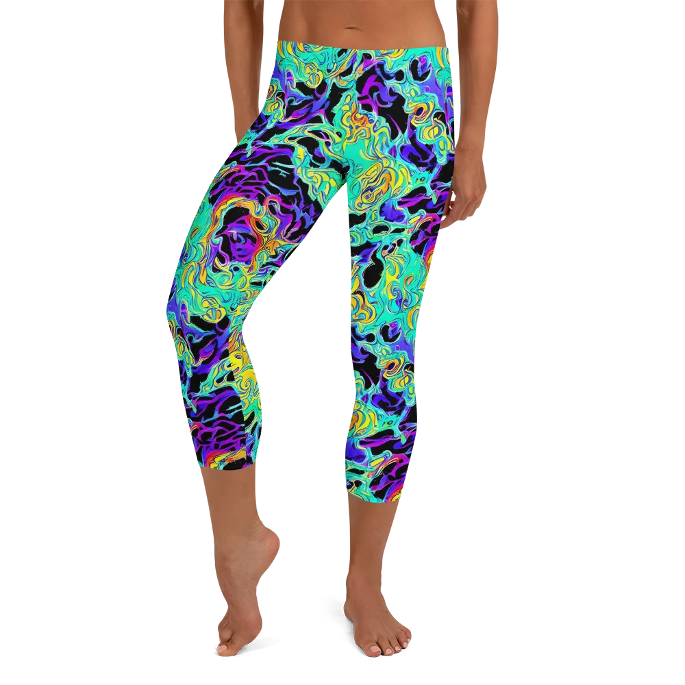 Electric Tidalwave on Capri Leggings — Front