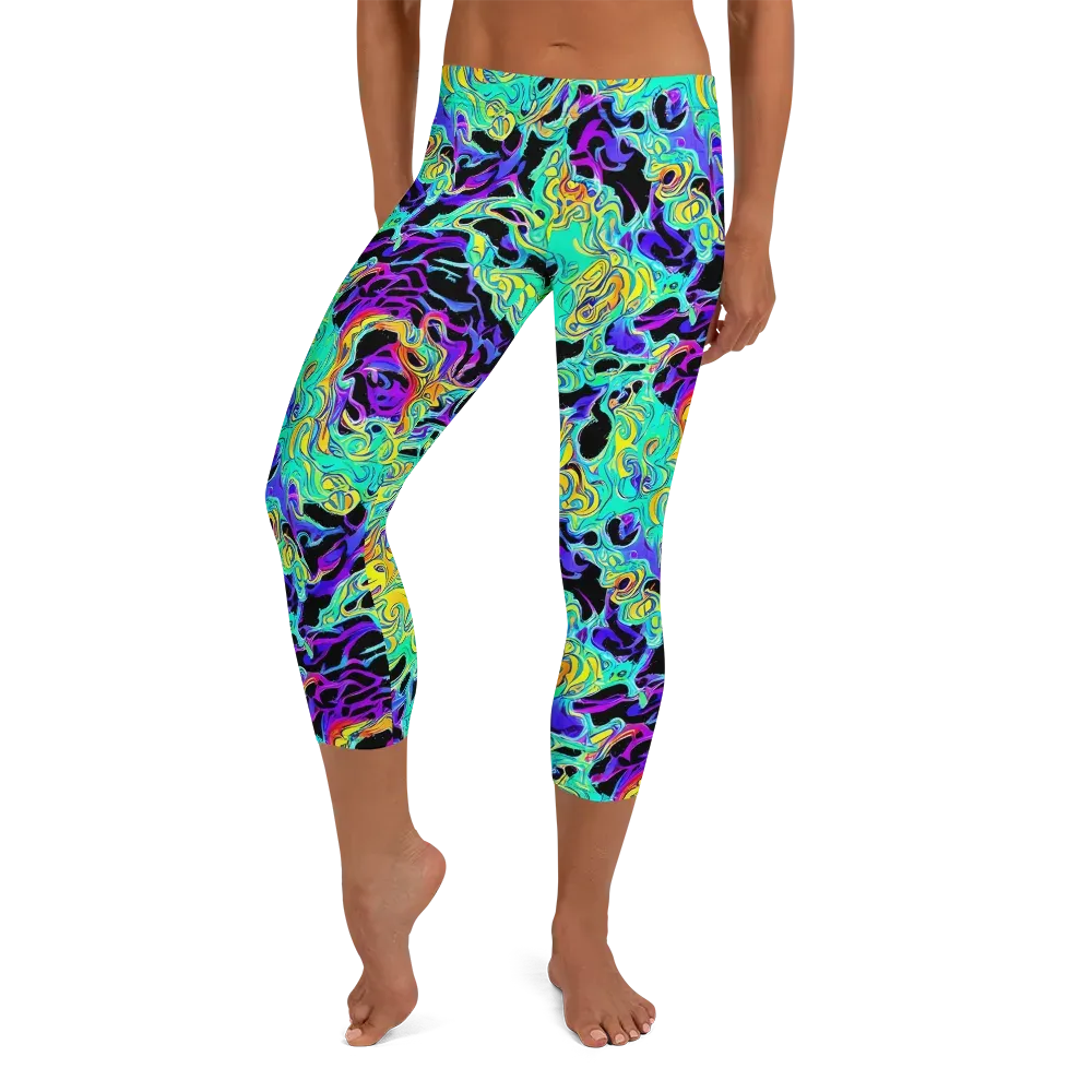 Electric Tidalwave on Capri Leggings — Front