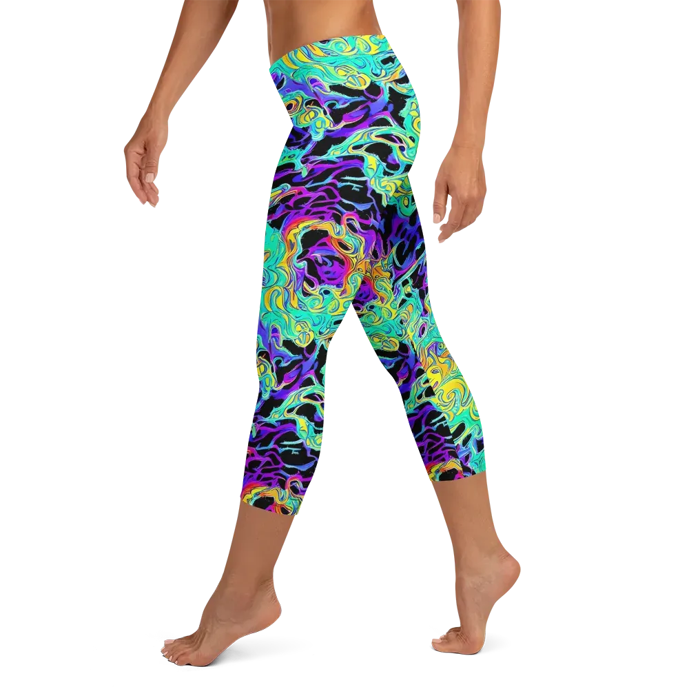 Electric Tidalwave on Capri Leggings — Left