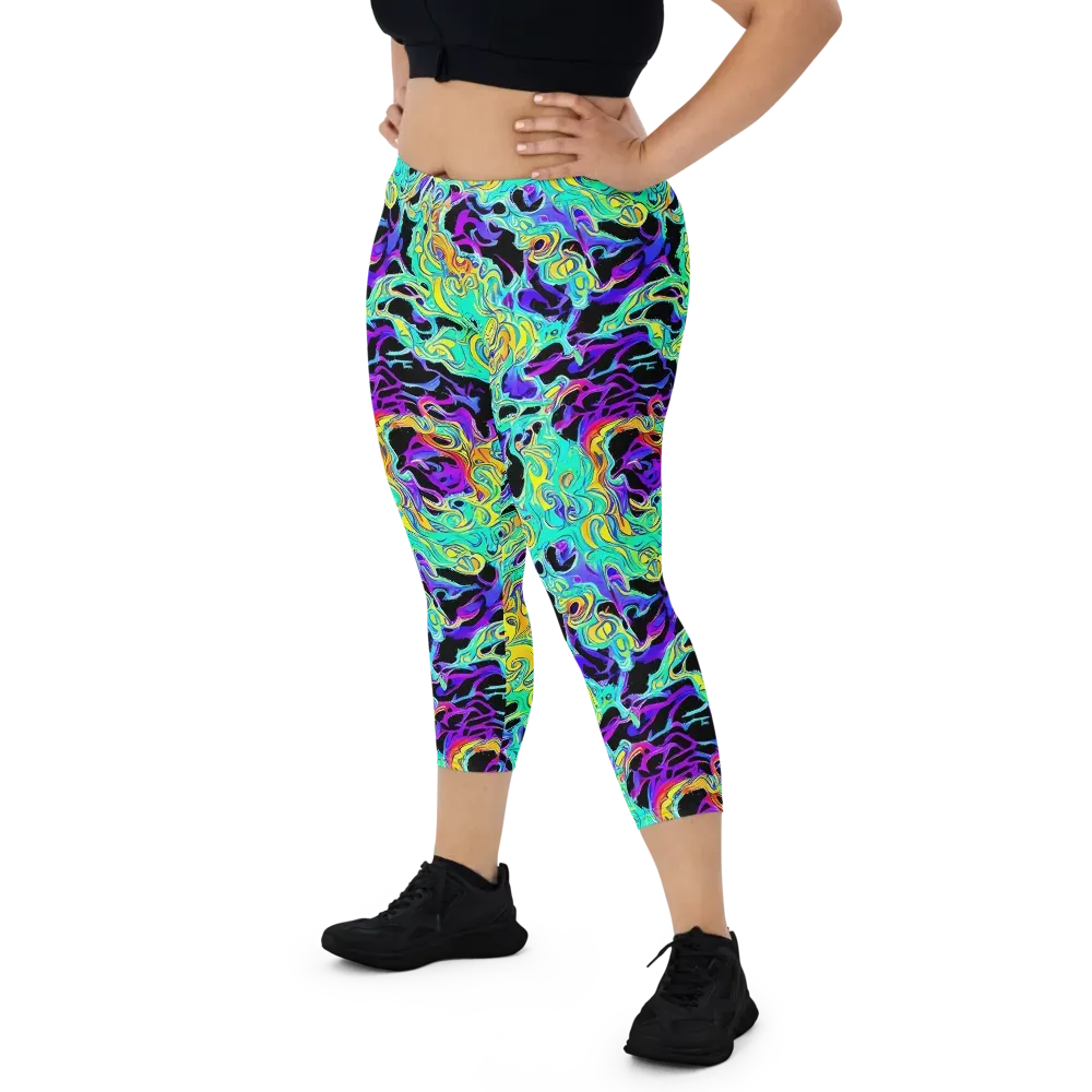 Electric Tidalwave on Capri Leggings — Front