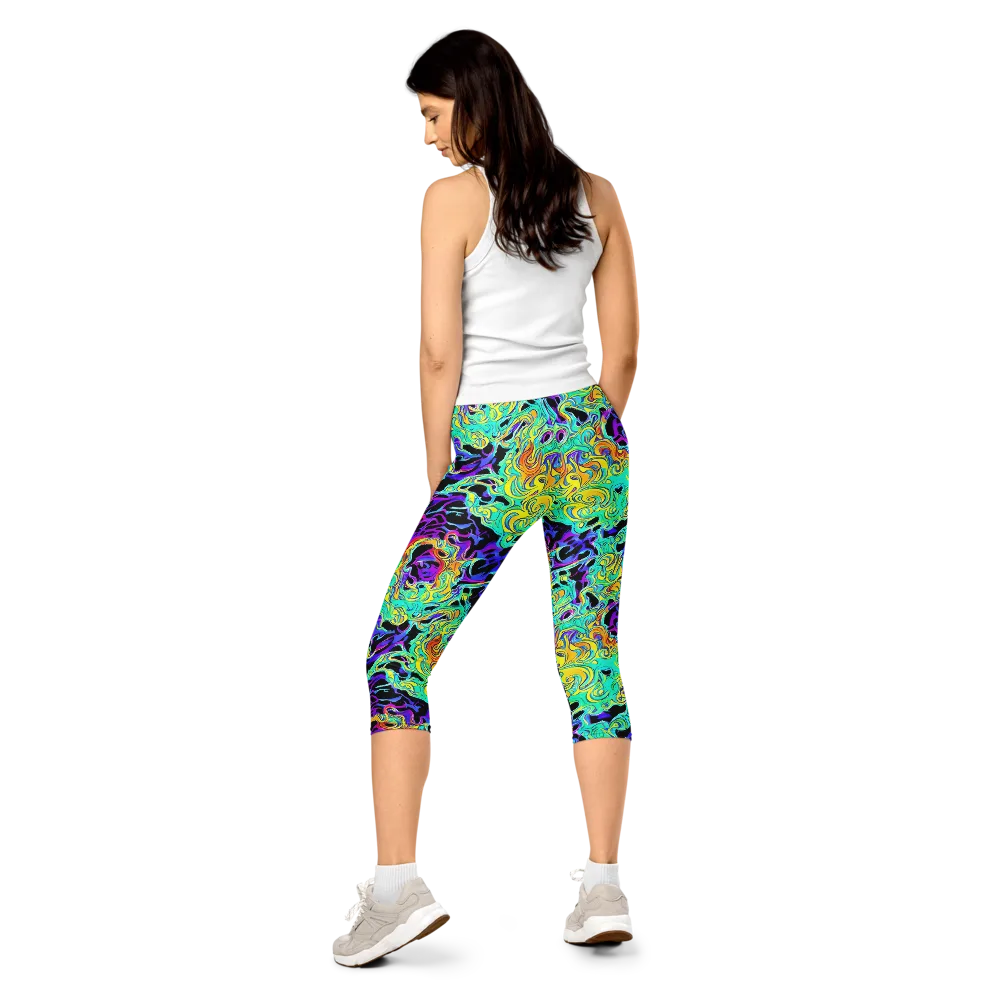 Electric Tidalwave on Capri Leggings — Back