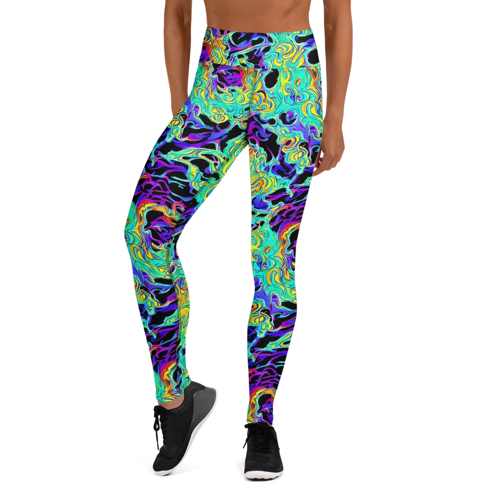 Electric Tidalwave on Yoga Leggings — Front
