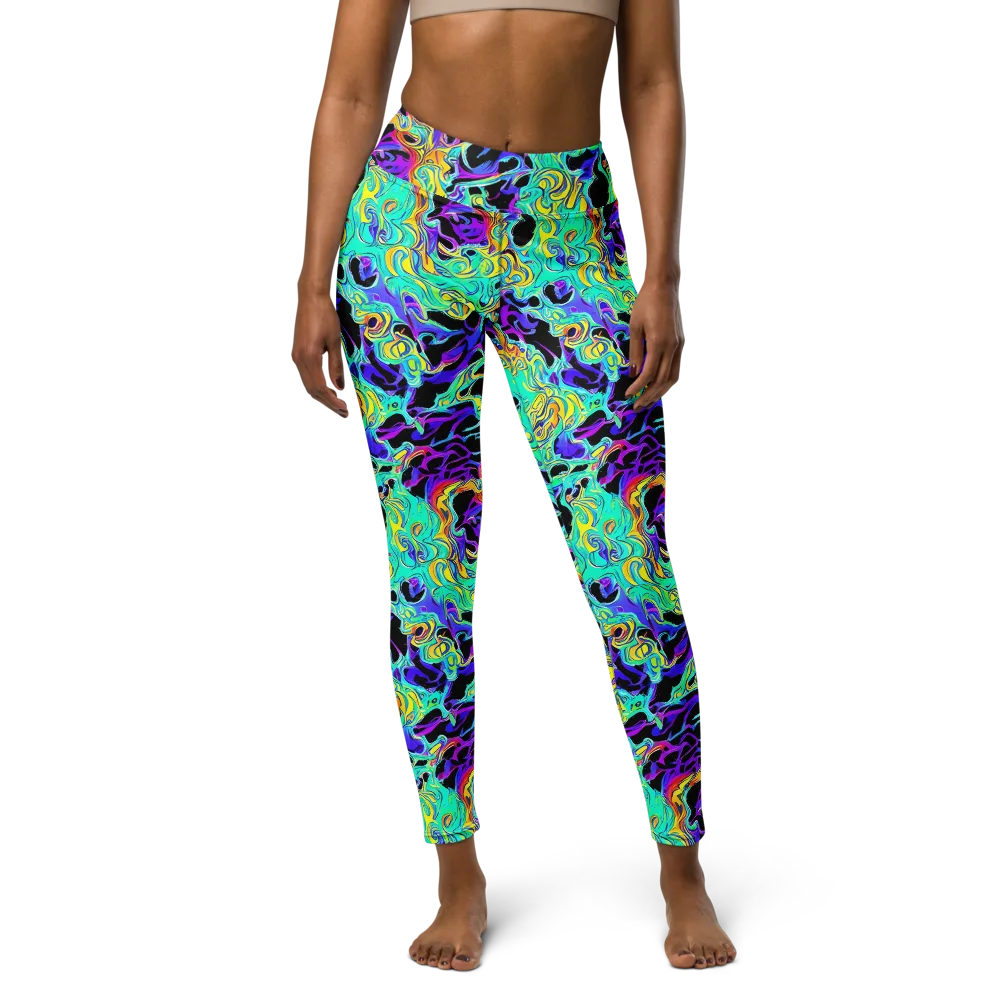 Electric Tidalwave on Yoga Leggings — Front