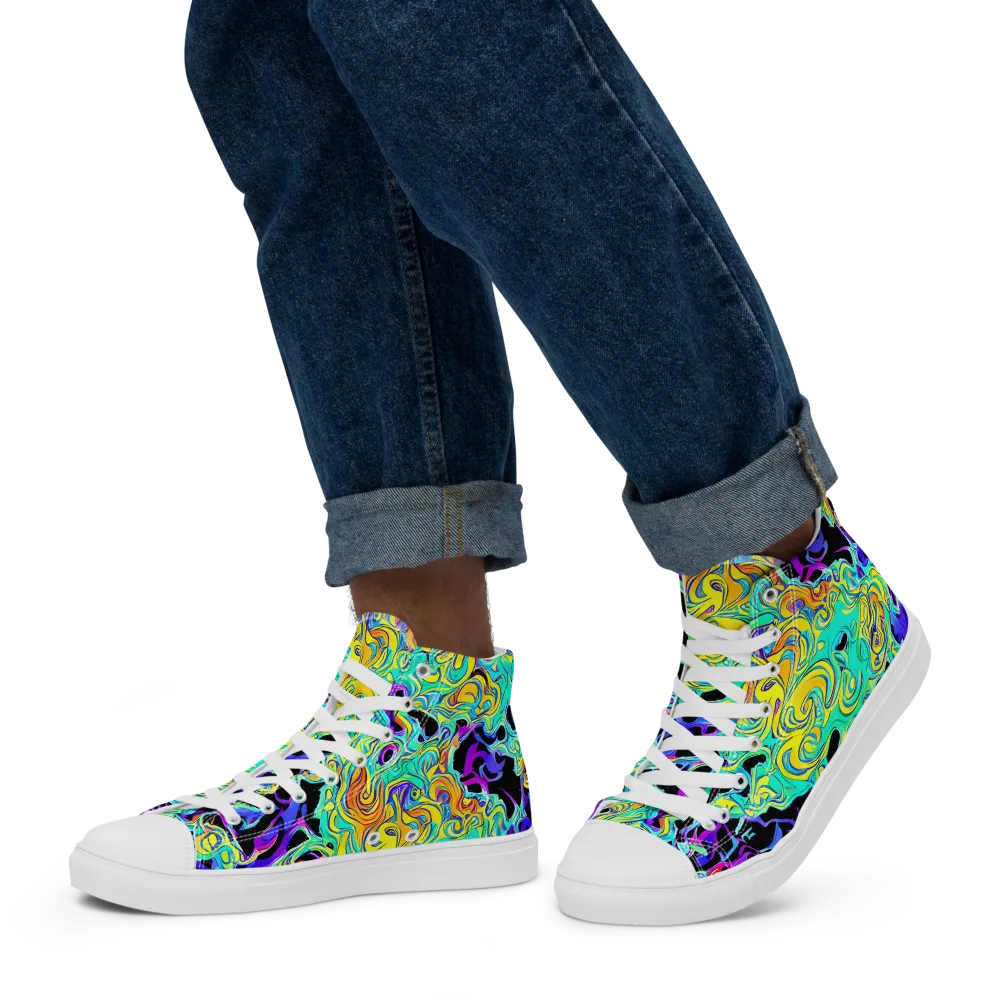 Electric Tidalwave on Men's High Top Canvas Shoes — Left
