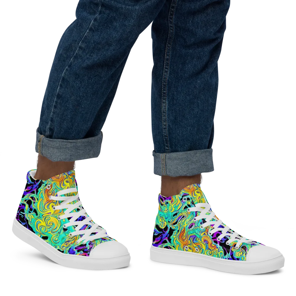 Electric Tidalwave on Men's High Top Canvas Shoes — Right