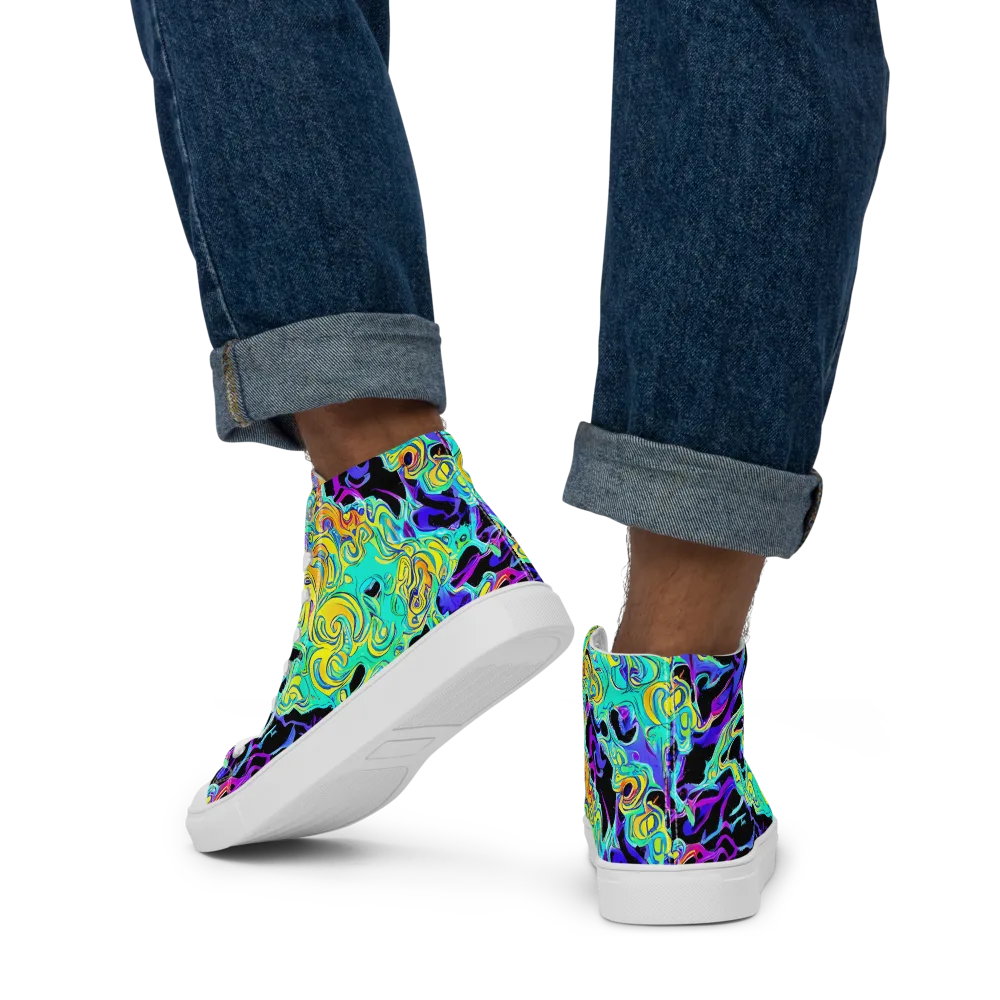 Electric Tidalwave on Men's High Top Canvas Shoes — Back
