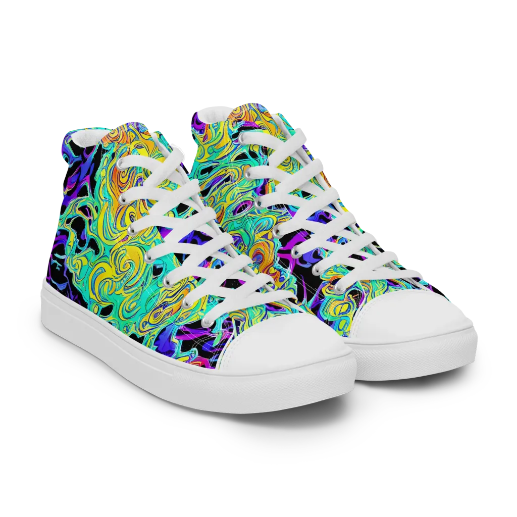 Electric Tidalwave on Women's High Top Canvas Shoes — Right Front