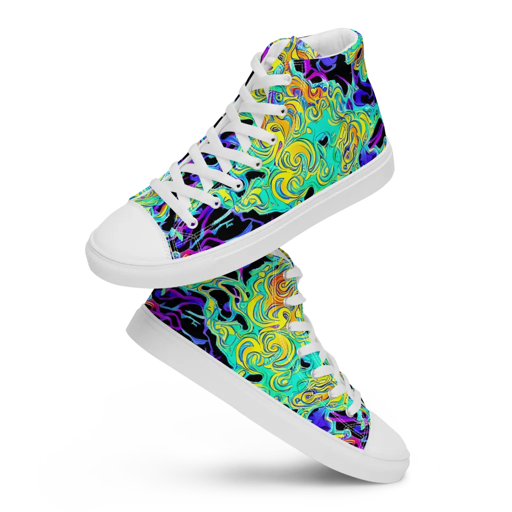 Electric Tidalwave on Women's High Top Canvas Shoes — Front