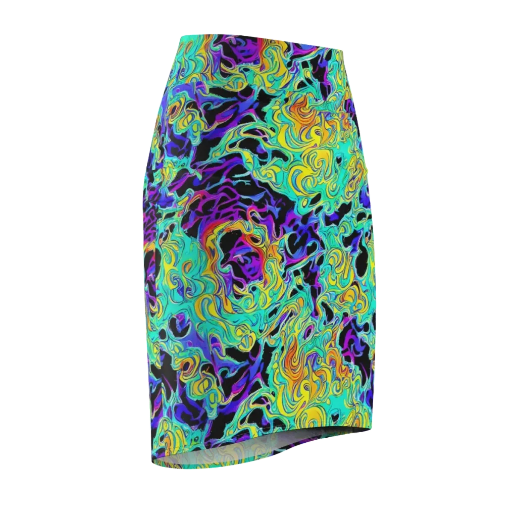 Electric Tidalwave on Pencil Skirt — Front Side