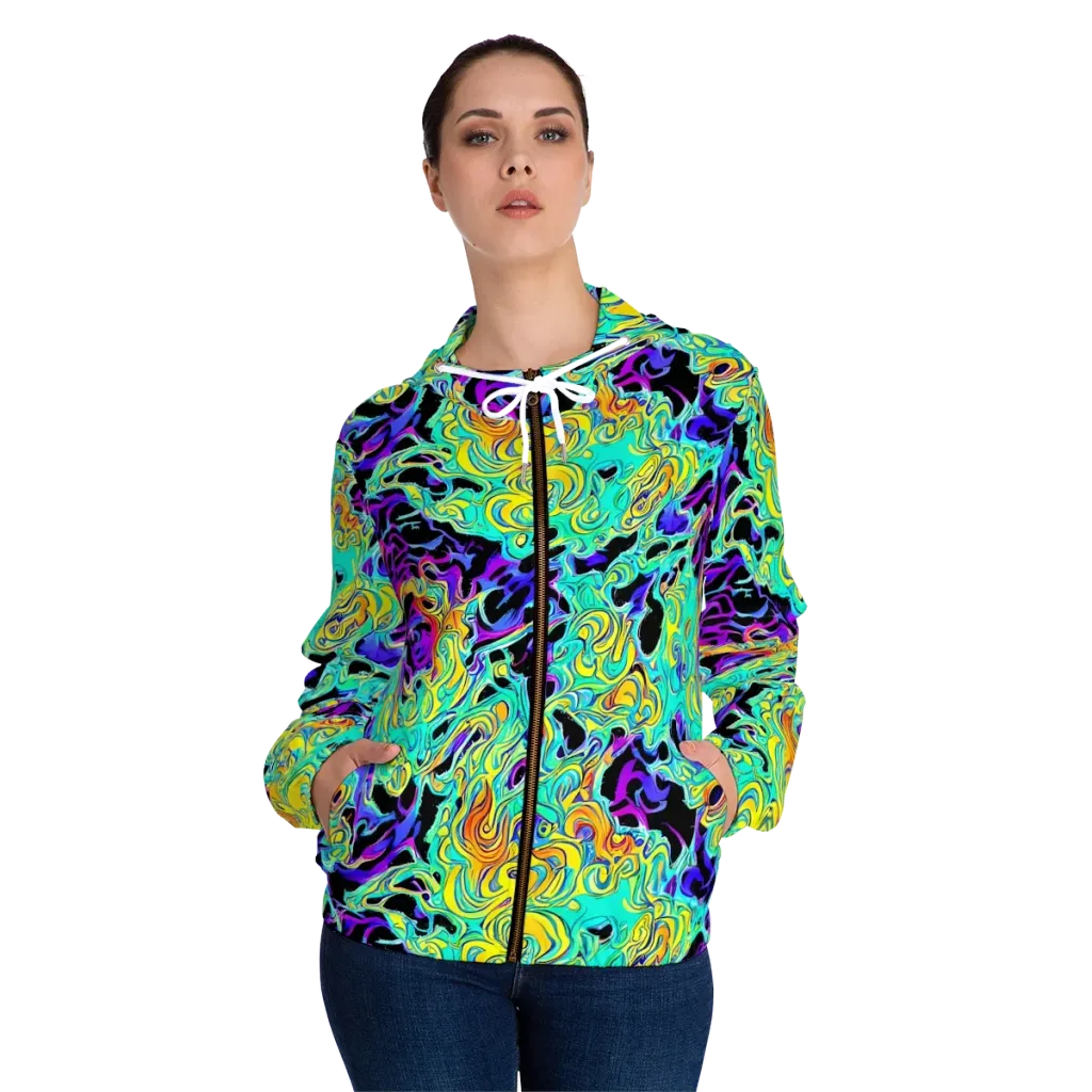 Electric Tidalwave on Women's Full-Zip Hoodie — Front On Person