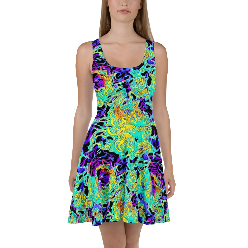 Electric Tidalwave on Skater Dress — Front