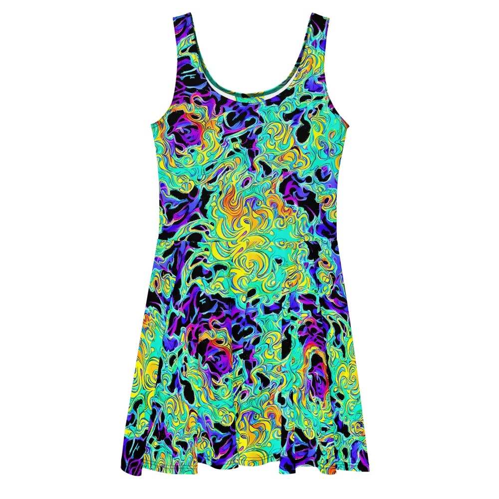 Electric Tidalwave on Skater Dress — Front