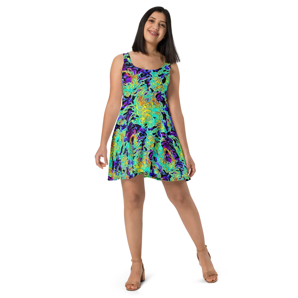 Electric Tidalwave on Skater Dress — Front