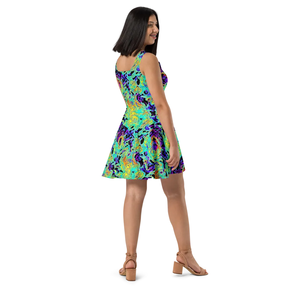 Electric Tidalwave on Skater Dress — Right