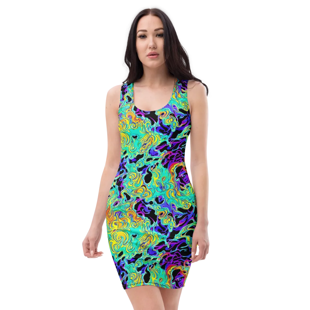 Electric Tidalwave on Bodycon Dress — Front