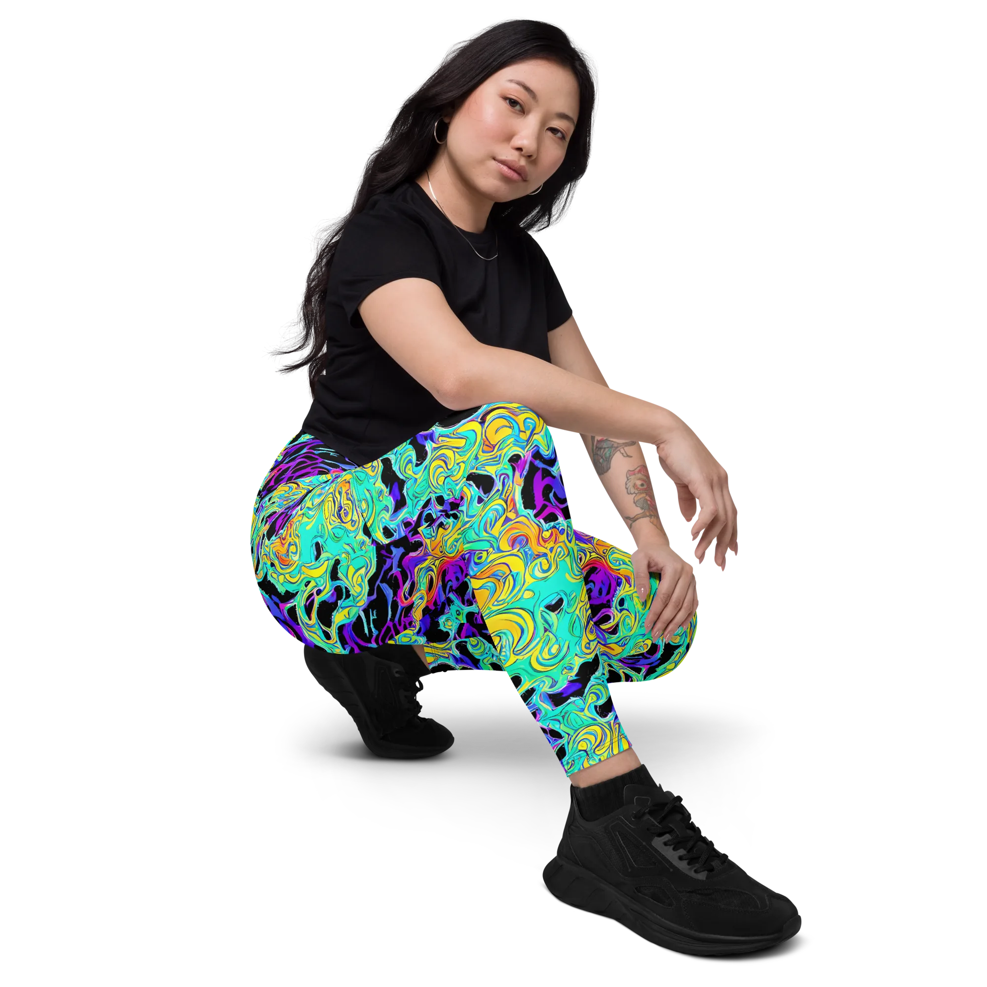 Electric Tidalwave on Leggings with Pockets — Right Front