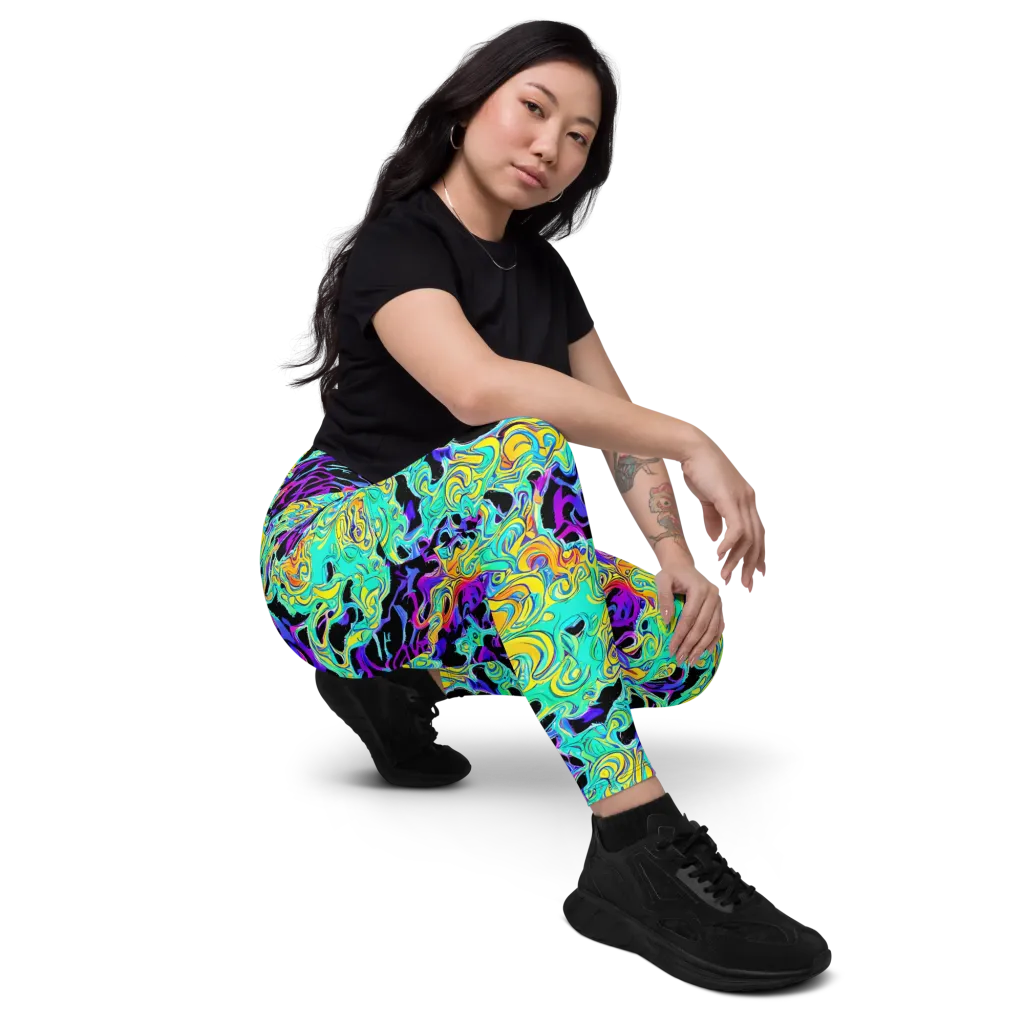 Electric Tidalwave on Leggings with Pockets — Right Front