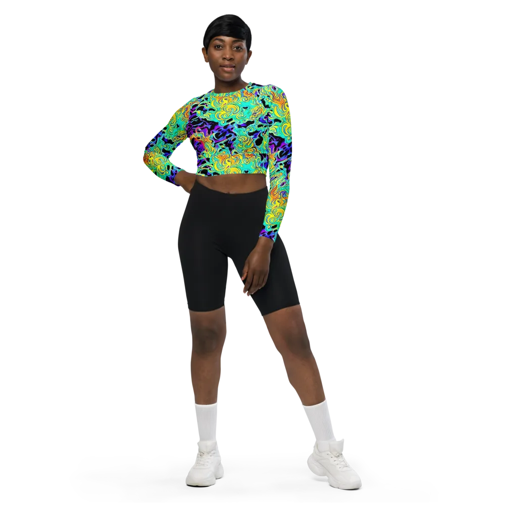 Electric Tidalwave on Long Sleeve Crop Top — Front