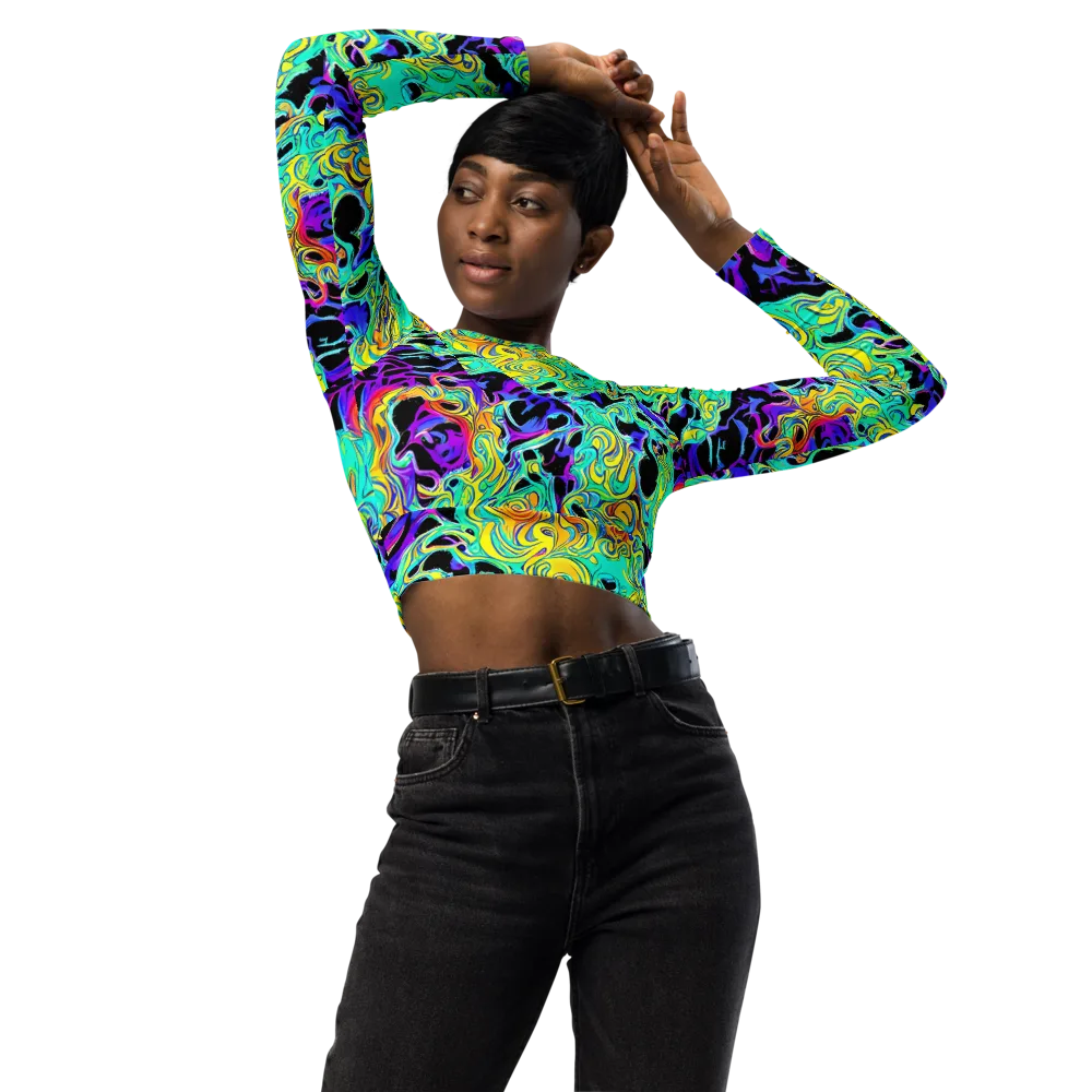 Electric Tidalwave on Long Sleeve Crop Top — Front