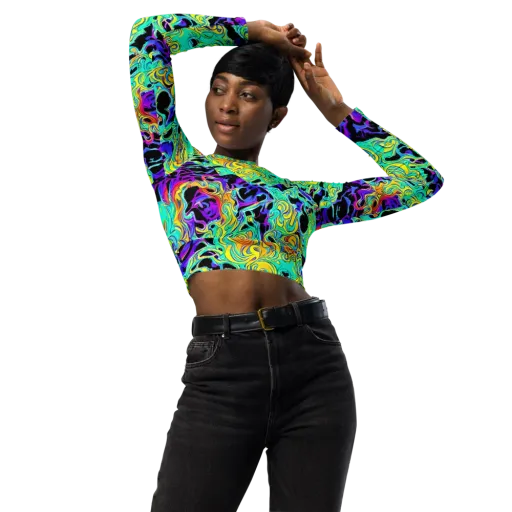 Electric Tidalwave on a Long Sleeve Crop Top