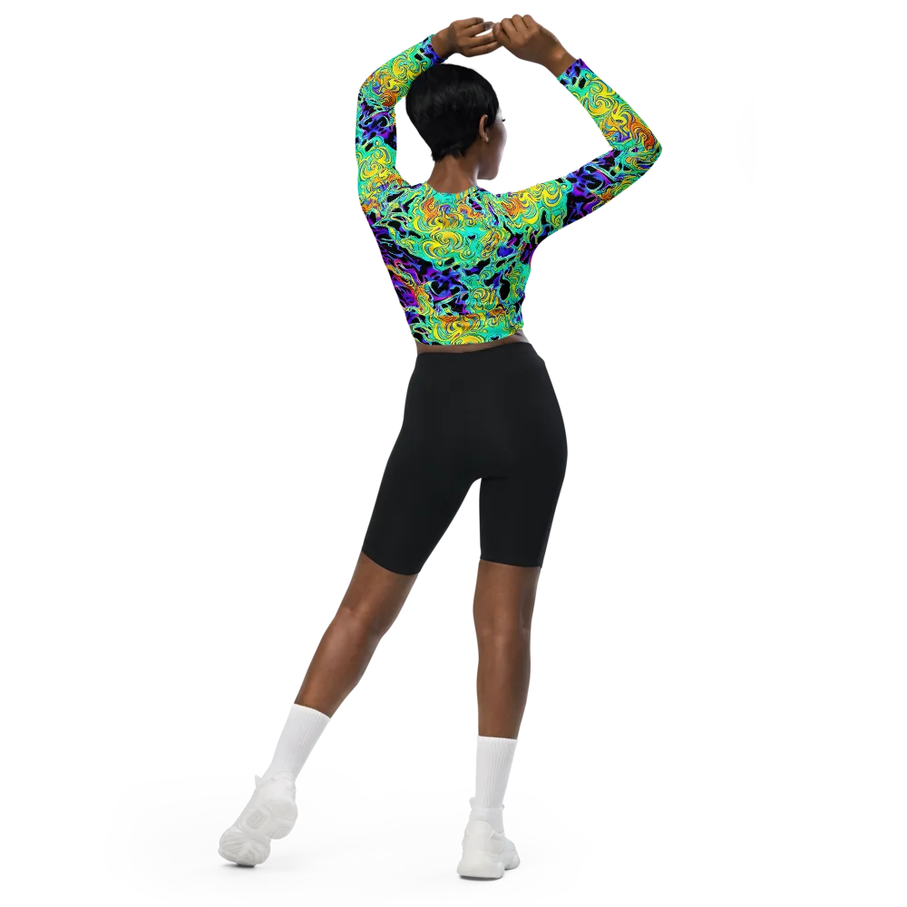 Electric Tidalwave on Long Sleeve Crop Top — Back