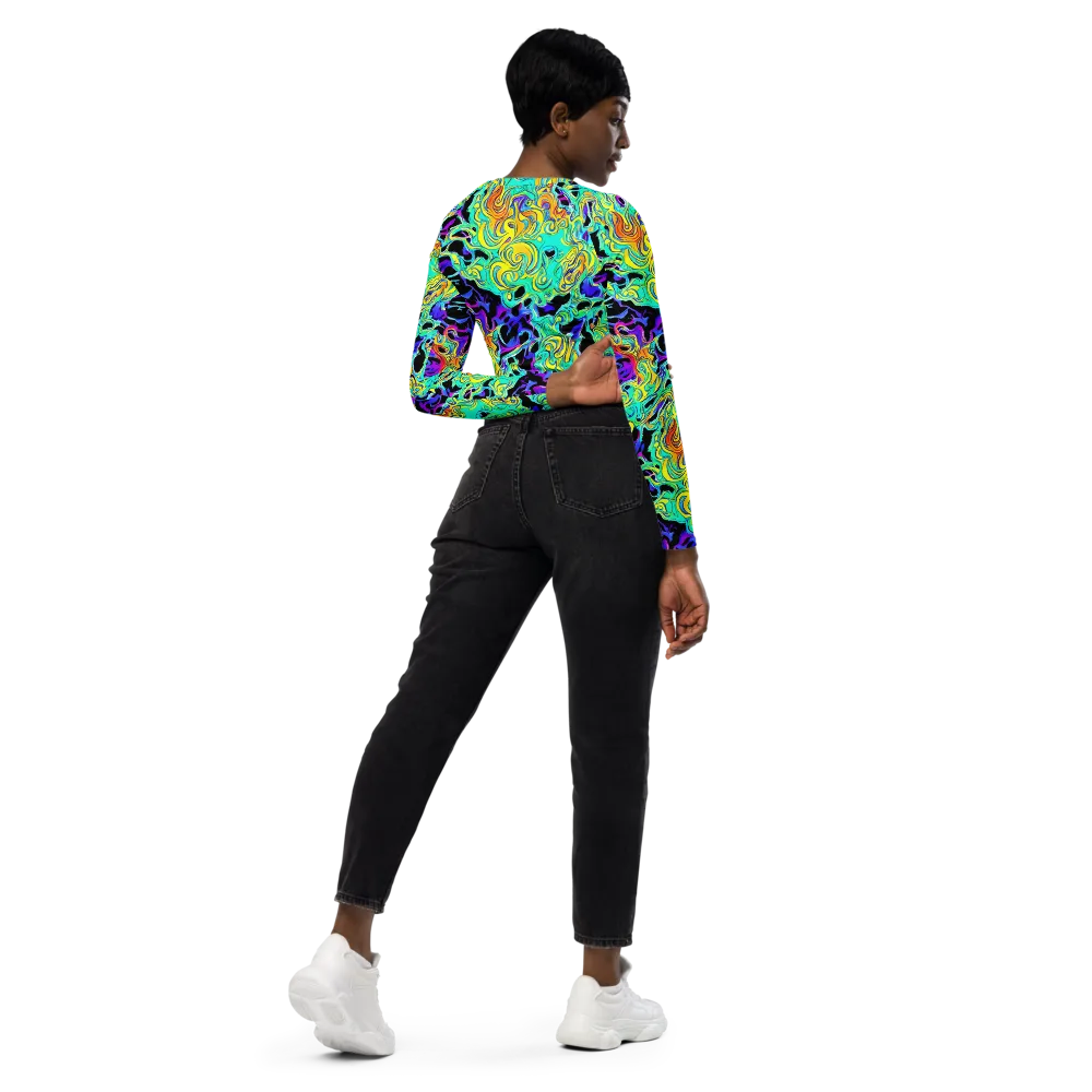 Electric Tidalwave on Long Sleeve Crop Top — Right Back